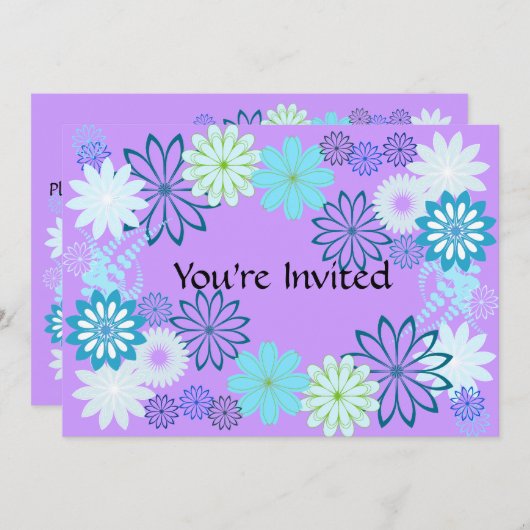 Invitation pourpre et turquoise d'anniversaire (Devant / Derrière)