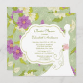 Invitation Pourpre floral d'invitation de Fête de la mariée (Devant / Derrière)