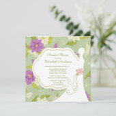 Invitation Pourpre floral d'invitation de Fête de la mariée (Debout devant)