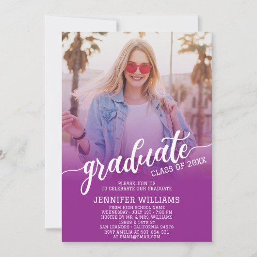 Invitation Pourpre | Graduation Photo Grad Graduate Party (Devant)