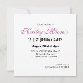 Invitation Pourpre lilas de l'anniversaire | de stylet de (Dos)