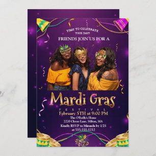 Invitation Pourpre   Mascarade turquoise Mardi Gras