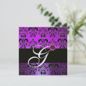 INVITATION POURPRE NOIR DAMAS MONOGRAMME AMÉTHYSTE BLANC GLAC (Debout devant)