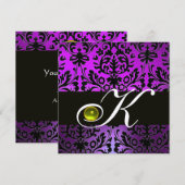 INVITATION POURPRE NOIR DAMAS MONOGRAMME TOPAZE JAUNE (Devant / Derrière)