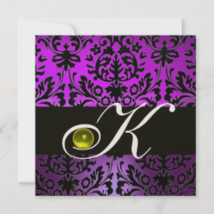 INVITATION POURPRE NOIR DAMAS MONOGRAMME TOPAZE JAUNE