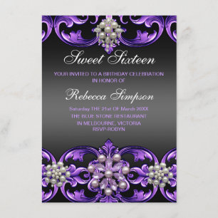 Invitation pourpre/noir Damas & Pearl Sweet16