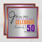 Invitation Pourpre + Orange + Argent - cinquantième (Devant / Derrière)