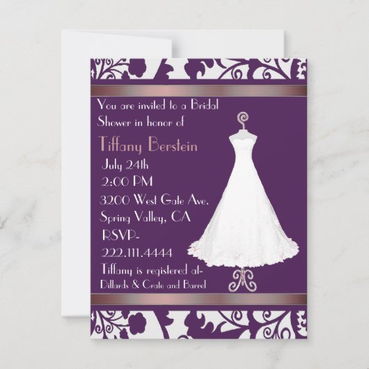 Invitation pourpre riche de Fête de la mariée de (Devant)