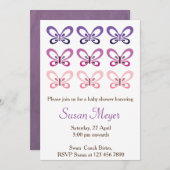 Invitation pourpre rose de Babyshower de papillon (Devant / Derrière)