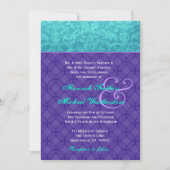Invitation Pourpre royal et Aqua mariage damassé bleu G500 (Devant)