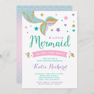 Invitation Pourpre turquoise de rose d'invitation de baby