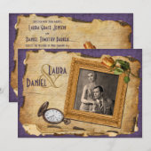 Invitation pourpre vintage II de mariage de photo (Devant / Derrière)