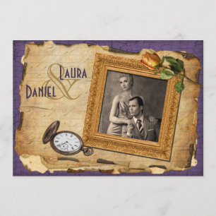 Invitation pourpre vintage II de mariage de photo