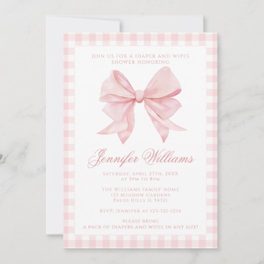 Invitation Pousse rose et lingettes Bébé fille Douche (Devant)