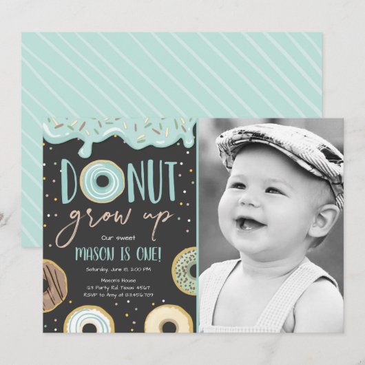 Invitation Poussée vers le haut Blue Pastel Boy Premier anniv (Devant / Derrière)