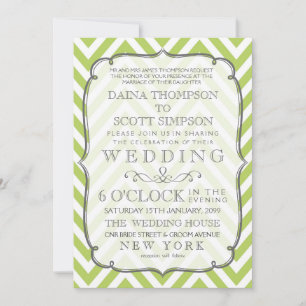 Invitation Pousses Tendre Vert Citron Chevron Rayures Mariage