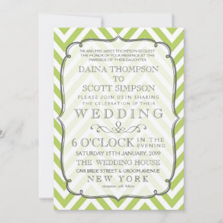 Invitation Pousses Tendre Vert Citron Chevron Rayures Mariage
