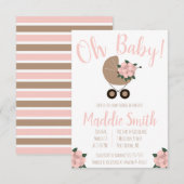 Invitation Poussette bébé avec Baby shower bouquet floral (Devant / Derrière)