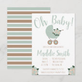 Invitation Poussette bébé avec Baby shower bouquet floral Inv (Devant / Derrière)