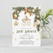 Invitation Poussette Bohème Rustique Noël Bébé Hiver (Debout devant)