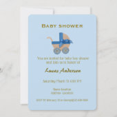 Invitation Poussette Boy Blue, typographie dorée sur fond ble (Devant)