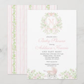 Invitation Poussette de bébé fille Monogramme (Devant / Derrière)