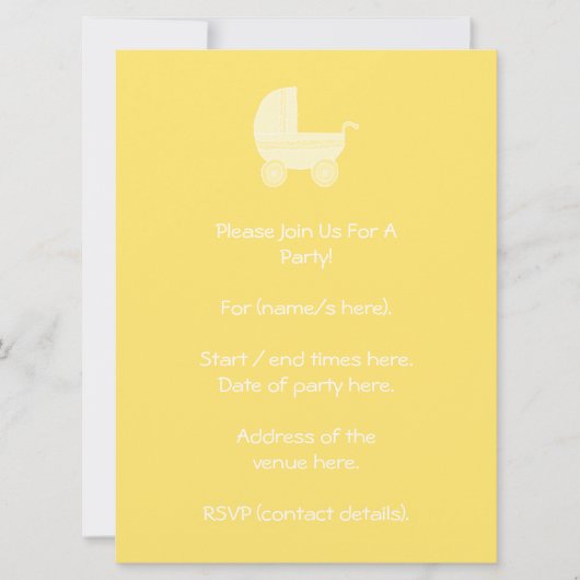 Invitation Poussette de bébé jaune (Devant)