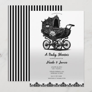 Invitation Poussette gothique vintage noire pour bébé Shower