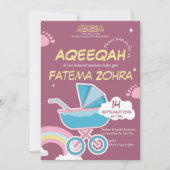 Invitation Poussette mignonne pourpre bébé fille musulmane Aq (Devant)