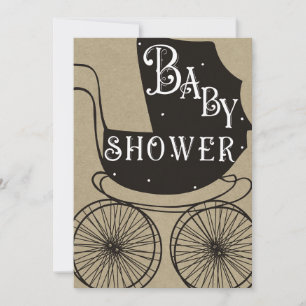 Invitation Poussette rétro vintage Old Fashion pour bébé