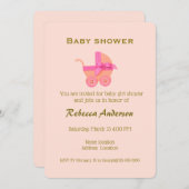 Invitation Poussette rose fille, Typographie or sur Peach Pin (Devant / Derrière)