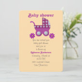 Invitation Poussette rose foncé, fleurs roses bébé douche (Debout devant)