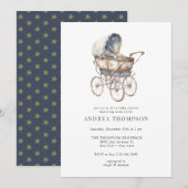 Invitation Poussette vintage pour bébé | Classic Baby shower  (Devant / Derrière)
