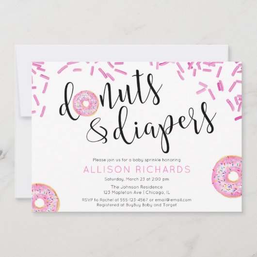 Invitation Poussettes et couches fille aspersion bébé (Devant)