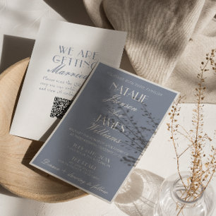 Invitation Poussière Bleue Élégante et Classique Code QR Mari