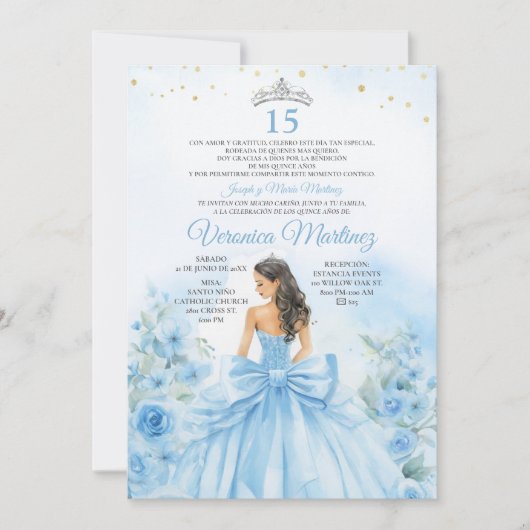 Invitation Poussière Bleue Espagnole Princesse Florale Douce (Devant)