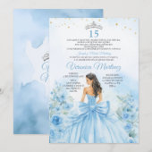 Invitation Poussière Bleue Espagnole Princesse Florale Douce (Devant / Derrière)