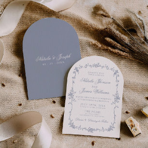Invitation Poussière Bleue Fleurie Élégante Bohème Chic Arche