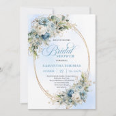 Invitation Poussière bleue intemporelle Floral Script Shower (Devant)