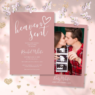 Invitation Poussière de Ciel Envoyée Rose Pâle Photo Fille Ba