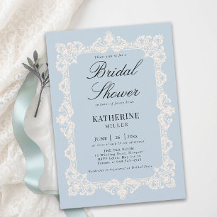 Invitation Poussière de dentelle bleu crème Moderne Classique