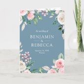 Invitation Poussière de mariage à code QR bleu floral rose ro (Devant)