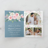 Invitation Poussière de mariage à code QR bleu floral rose ro (Intérieur)