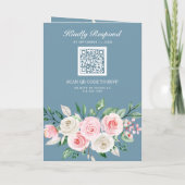 Invitation Poussière de mariage à code QR bleu floral rose ro (Dos)