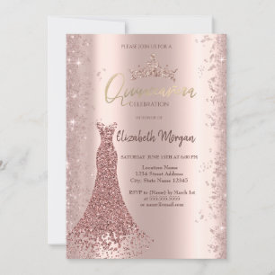 Invitation Poussière de Paillettes Rose Or Rose Diamant Quinc