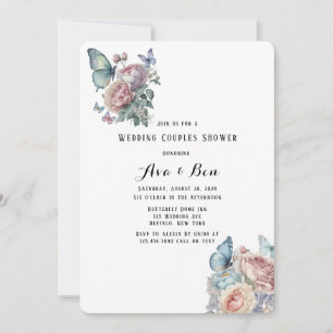 Invitation Poussière de Pivoine Rose Papillon Bleu Brunch & B