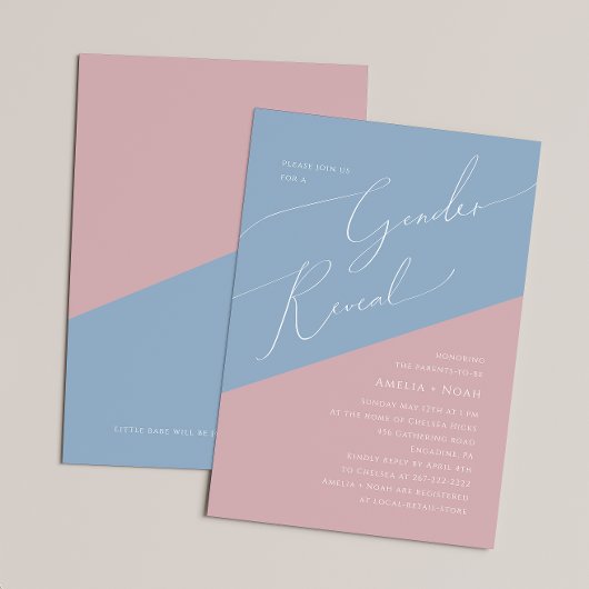 Invitation Poussière Fantaisiste Bleu/Rose Révélation du Sexe