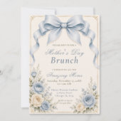Invitation Poussière Florale Bleu Coquette Bow Brunch de la F (Devant)