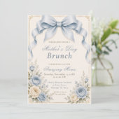 Invitation Poussière Florale Bleu Coquette Bow Brunch de la F (Debout devant)