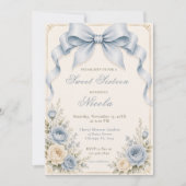 Invitation Poussière Florale Bleu Coquette Bow Sweet Seize (Devant)